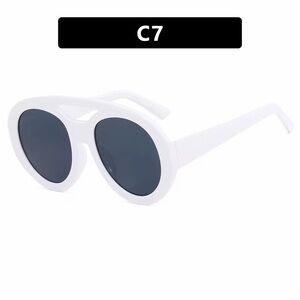 No. 6 White Round Frame Sunglasses with Dark Lenses